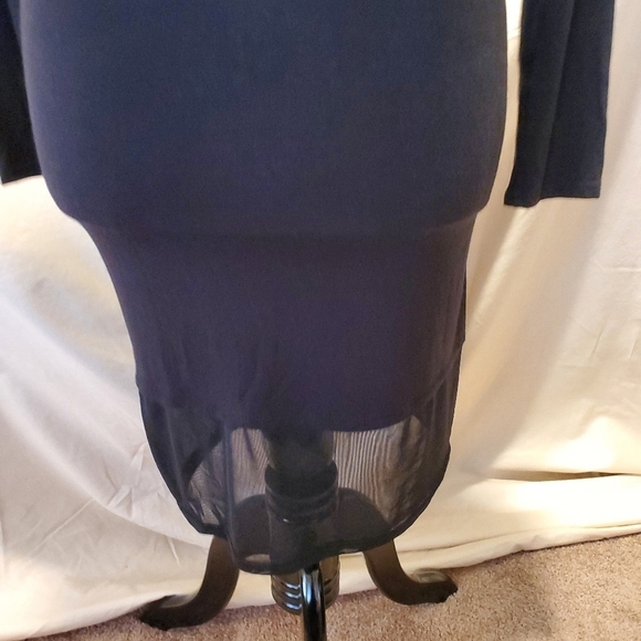 Mystylemode Black V-Neck Mesh Bodycon Midi Dress SZ Medium - Picture 3 of 7